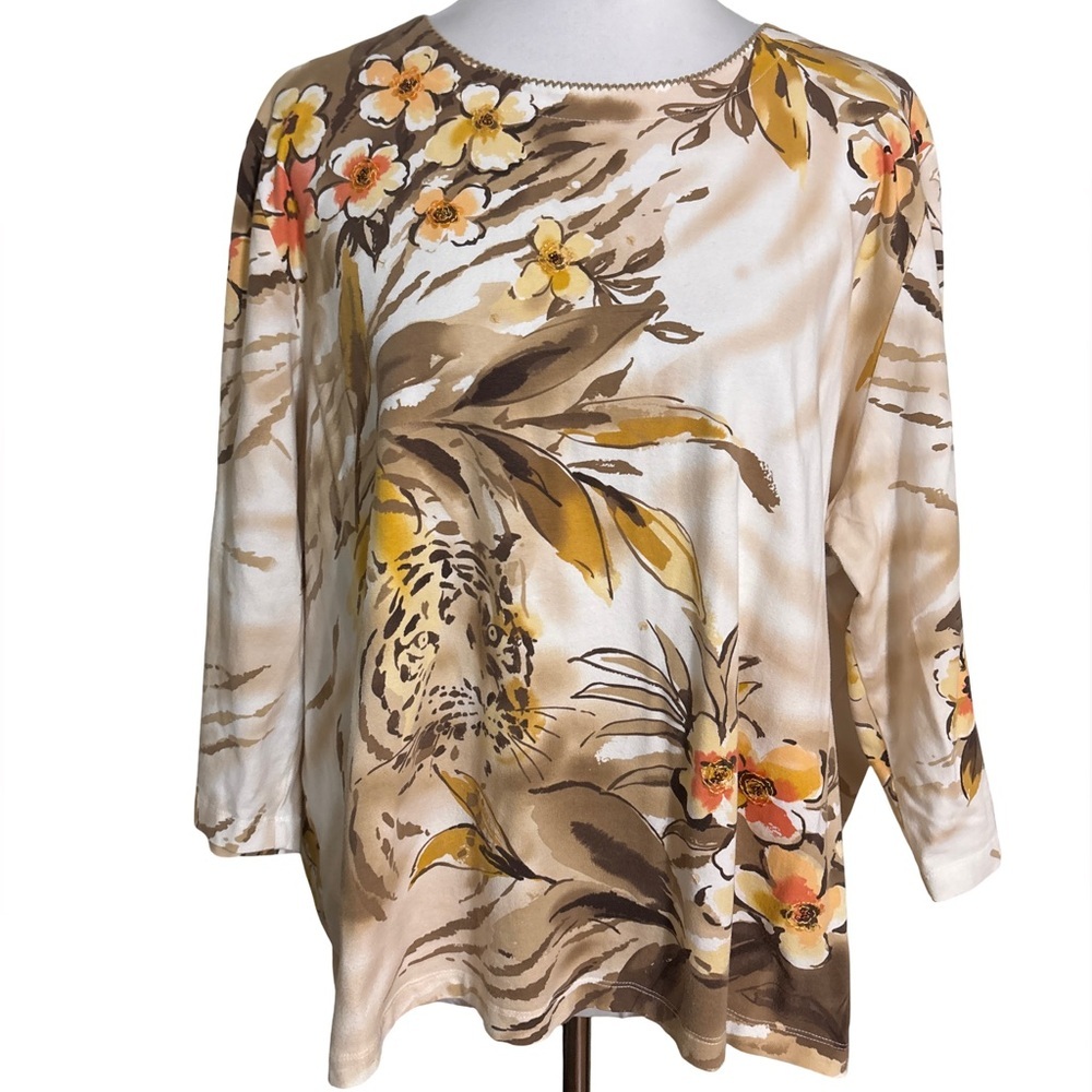 Alfred Dunner Floral Print Blouse Cream and Brown